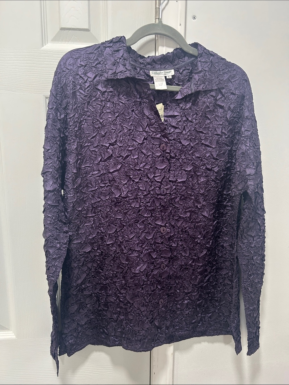 Coldwater Creek Deep Purple Crinkle Button-Down Shirt